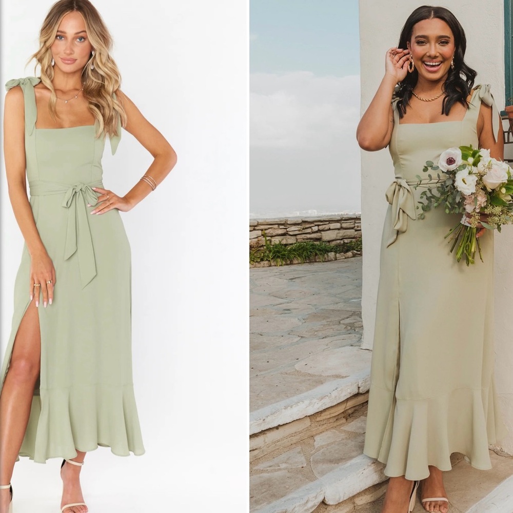 Show Me Your Mumu Claire Midi Dress in moss green crisp S